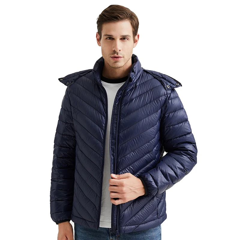 2021 새로운 가을 남성 다운 재킷 겨울 울트라 라이트 Packable 짧은 코트 캐주얼 Windproof 버튼 후드 재킷
