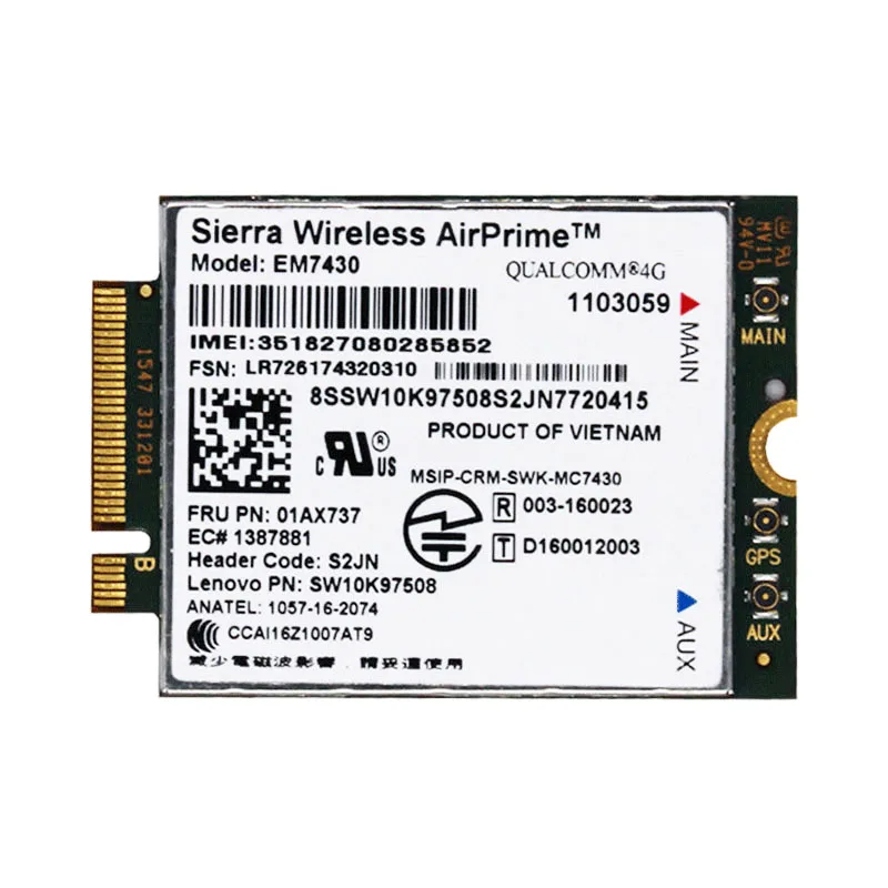 Sierra EM7430 FDD/TDD-LTE 4g Fibra Lenovo Thinkpad X270 X1 5th Gera&ccedil;&atilde;o (20HQ, 20HR) X1 YOGA Tablet Gen 2 01AX737