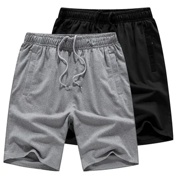 

2020 Men Summer New Style Pure Cotton Shorts Teenager Loose And Plus-sized Knit Solid Color Thin Beach Shorts