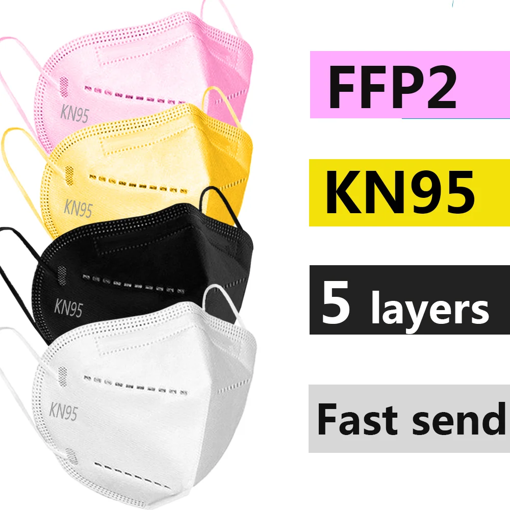 Mascarilla ffp295 KN95 de 5 capas, Máscara protectora de seguridad, transpirable, CE, 5 a 100 Uds.