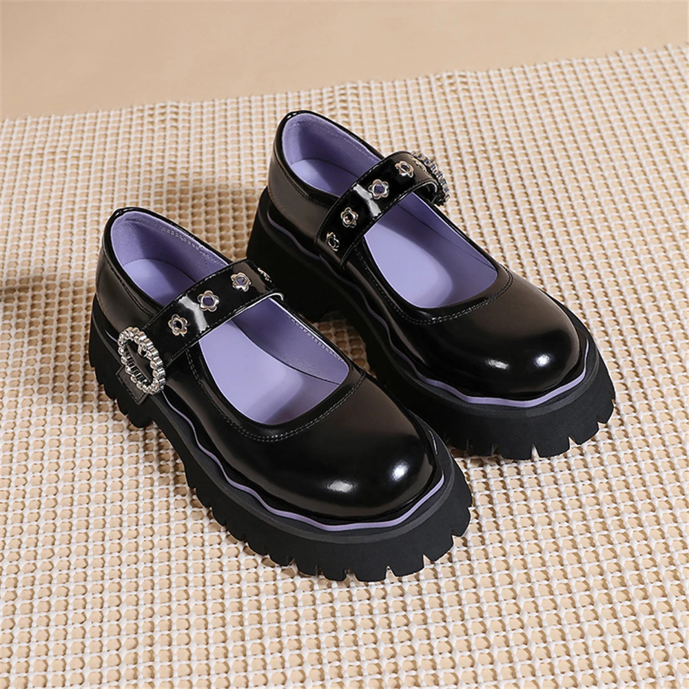 Lorie & Knight Harajuku Patent Leather Heart Strap Gothic Lolita Mary Jane Flat Shoes… Black 