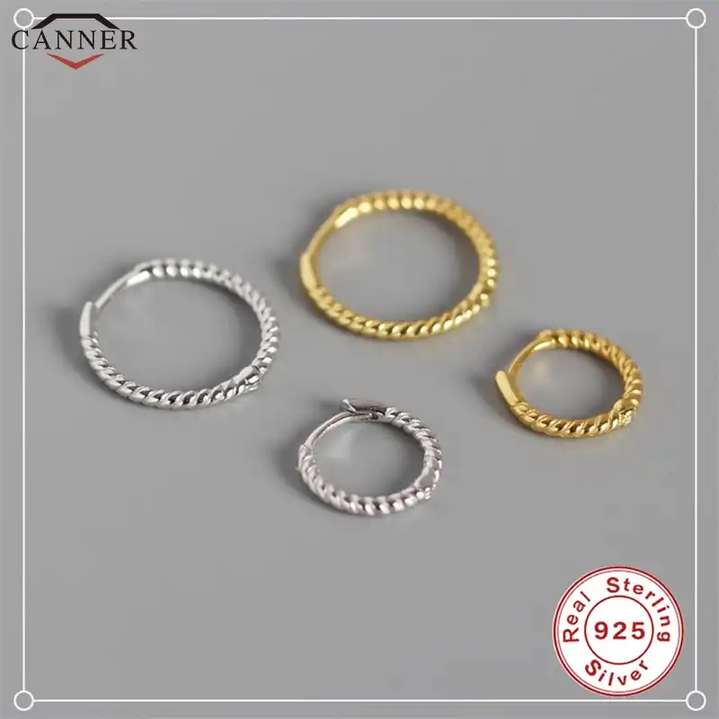 Простые маленькие серьги-кольца CANNER для женщин, крученые серьги 2019 золотого цвета, серьги Huggie, ювелирные изделия из стерлингового серебра 925...