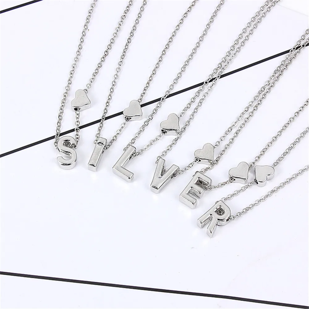 QIAMNI Dainty Tiny Heart 26 Initial Alphabet Pendant Necklace with A-Z Letter Name Choker Chain Necklace Birthday Lover Gift