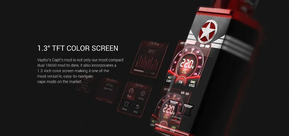 Vaptio CAPT'N 220 Вт мод электронная сигарета vape мод с 1,3 дюймовым oled-экраном поддержка VW 18650 батарея(без аккумулятора