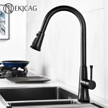 

Black Pull Out Kitchen Faucet Multi-colored 360 rotate Brass Kitchen Sink Faucets Innovative Three water mode Hot Cold Mixer Tap