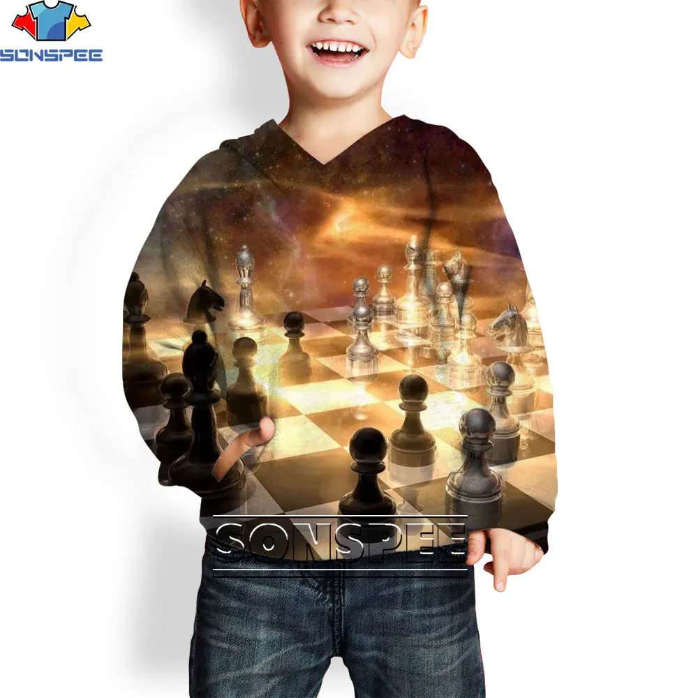 

SONSPEE 3D Chess Printing Children's Hoodie Harajuku Children's Fashion Loose New Pullover Puzzle Parent-child Top