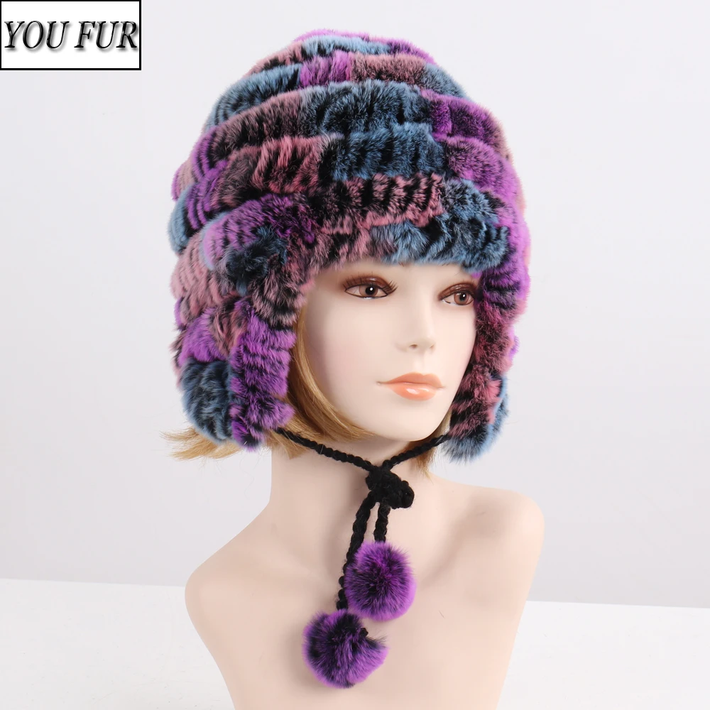 

Женская трикотажная зимняя искусственная женская шапка-бомбер