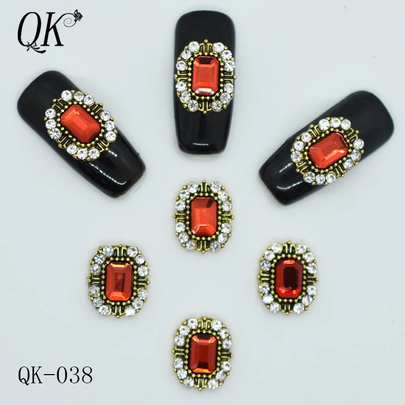 QK-038 10 шт./лот сплав Новое поступление ногтей браслеты с подвесками с украшением в виде кристаллов бриллиантов СТРАЗА под камень нейл-арта украшения ювелирные изделия аксессуары Стразы - Цвет: QK-038