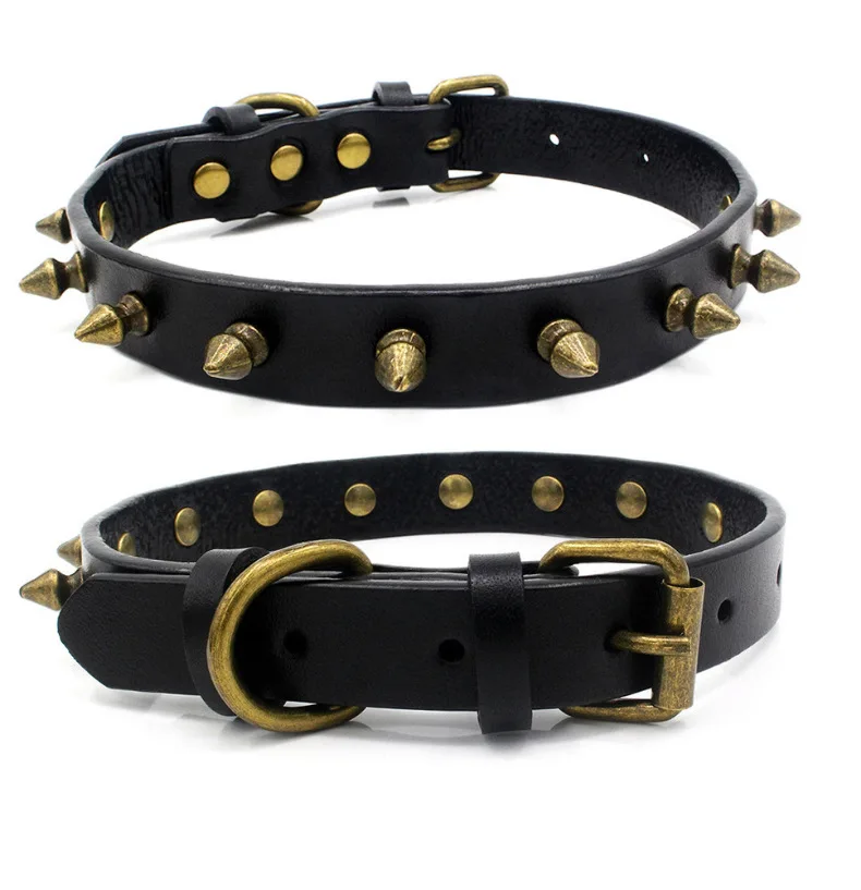 1 Rivet Collar-1 Кожаный ошейник для собак, шикарный ошейник с заклепками, шипованные ошейники из искусственной кожи, шипованные круглые ожерелья, ошейники на шею - Цвет: 1 Rivet Collar-1