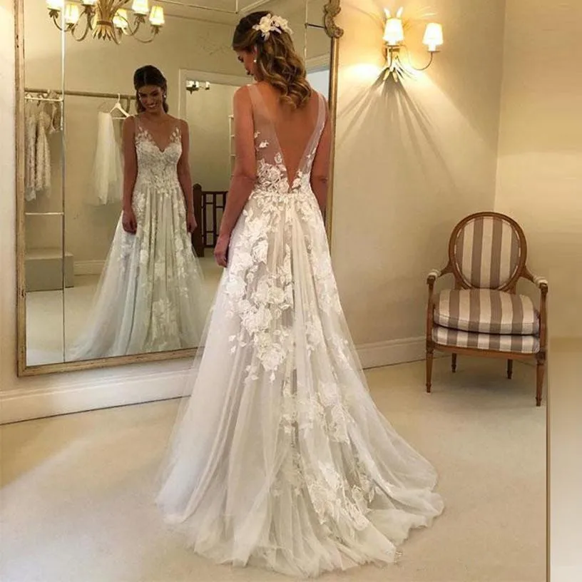 Nieuwe Collectie White Lace Trouwjurken 2020 A Line Lange V-hals Hof Trian Kant Bridal Wedding Party Jurken Nieuwe Collectie White Lace Trouwjurken 2020 A Line Lange V-hals Hof Trian Kant Bridal Wedding Party Jurken