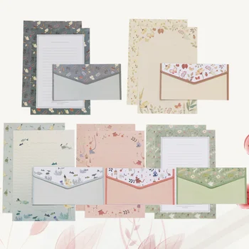 

5 Sets/45pcs Flower Printing Envelope and Letter Paper Lovely Writing Stationery Envelopes Kit School Stationery for School (15