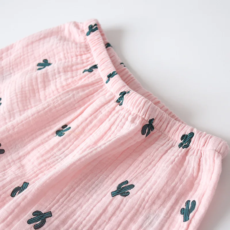 Осенняя Женская Хлопковая пижама с принтом кактуса, длинные рукава, брюки, пижамный комплект, домашняя одежда, Женская свободная одежда для