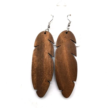 Free Shipping!!Natural Wood Feather Wooden Earrings can mixed 3 colors