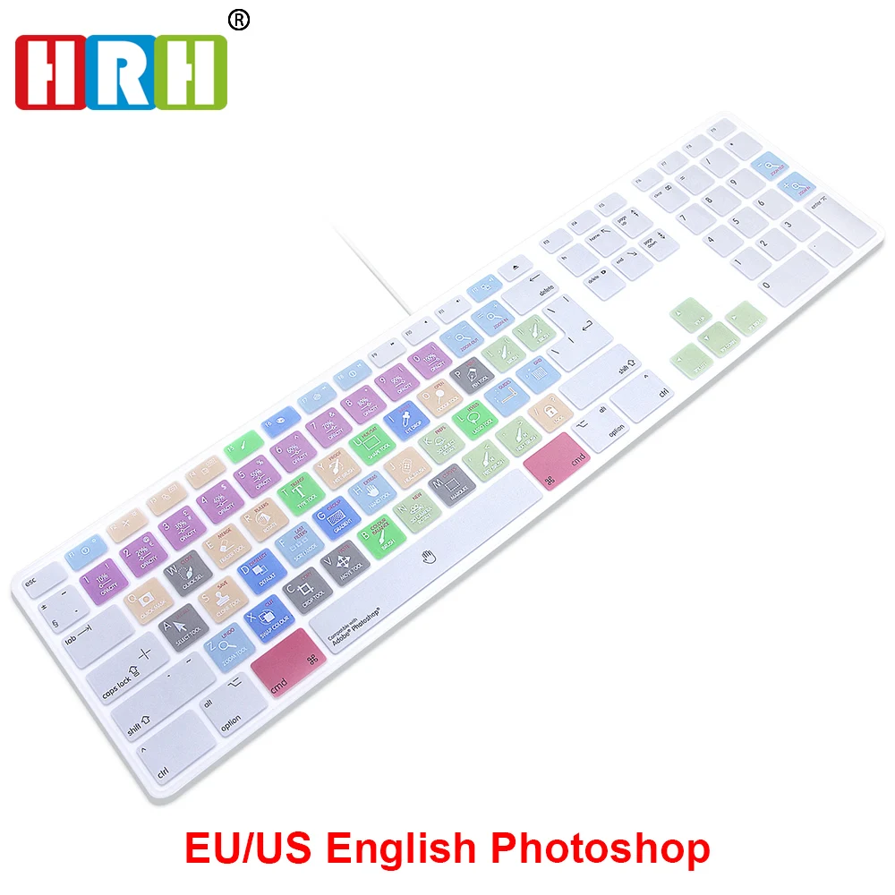 

Adobe Photoshop PS Hot keys Design Keyboard Cover For Apple Keyboard with Numeric Keypad Wired USB for iMac G6 Desktop PC Wired