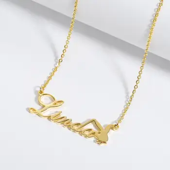 

Zciti Custom Name Necklace Rabbit Stainless Steel Choker Custom Name Necklace Personalized Love Jewelry Women Gift