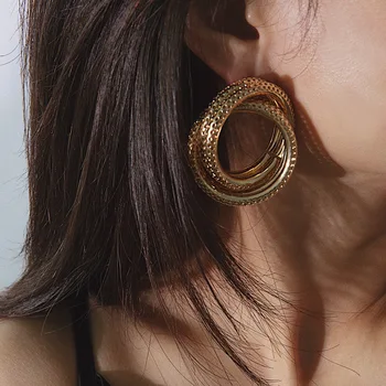 

2020 Multi-layer Circle Wild Earrings Female Hollow Geometric Linen Ring Twist Earrings for Women Girls Party Wedding Jewelry