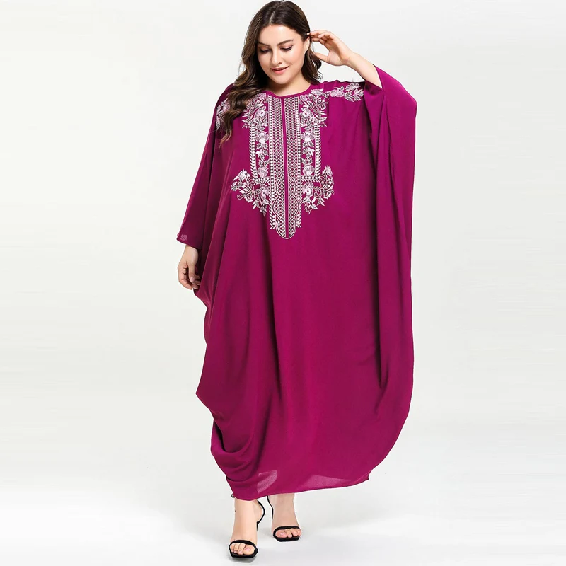 Абайи Vestidos Для женщин мусульманский, Арабский платье рукав «летучая мышь» вышивка Исламская одежда, Дубай Кафтан турецкий Бангладеш Халат