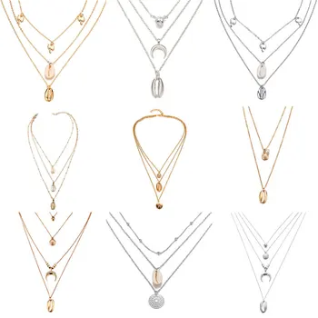 

Wukalo Fashion Choker Necklace Multi layer Shell Necklaces & Pendants For Woman New Trendy Charm Gold Chain Jewelry