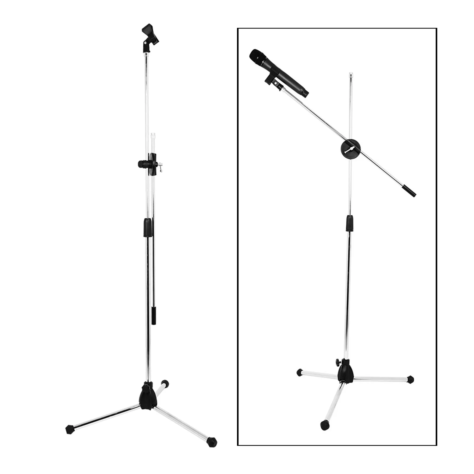Professional Swing Boom Floor Stand Microphone Holder Ajustable Collapsible Mic Stand Stage Tripod Base With 2 Mic Clips Professional Swing Boom Floor Stand Microphone Holder Ajustable Collapsible Mic Stand Stage Tripod Base With 2 Mic Clips
