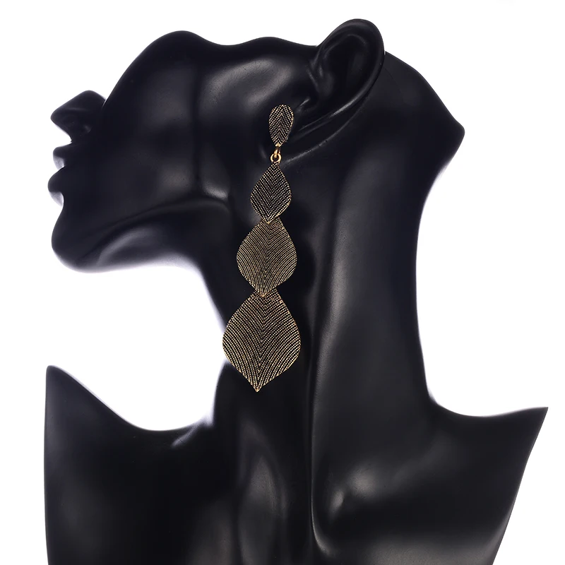 MAIKALE Hot Sale Alloy Leaf-Shaped Long Drop Earrings BlACK Color Simple Tandem Fashion Korean Earrings For Women To Friend Gift