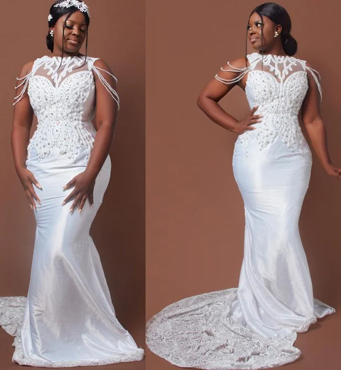 『Cheap!!!』- 2021 Plus Size Arabic Aso Ebi Mermaid Lace Beaded Wedding
Dress Sheer Neck Taffeta Vintage Sexy Bridal Gowns Dresses ZJ262