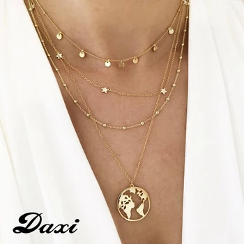 

17IF Star Necklaces For Women Chain Layered Necklace Bohemian Gold Chains For Women Pendant Chocker Necklace Set Jewelry