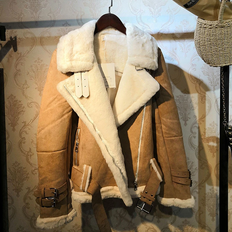 Женская замшевая куртка из овечьей шерсти с меховым воротником,, куртки мотоциклиста, теплая зимняя Толстая куртка, Abrigos Mujer, PY56