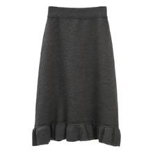 Трикотажные женские юбки длиной до колена, однотонные, с высокой талией, трапециевидные, для офиса, для девушек, элегантные юбки русалки, высокое качество