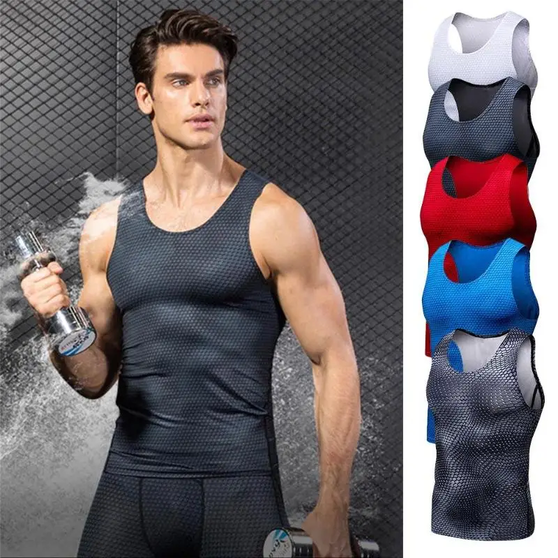 

Men Bodybuilding Gym Tank Top High Elasticity Tight Running Comfort Vest Perspiration Workout Sleeveless Tee Quick Drying Vest