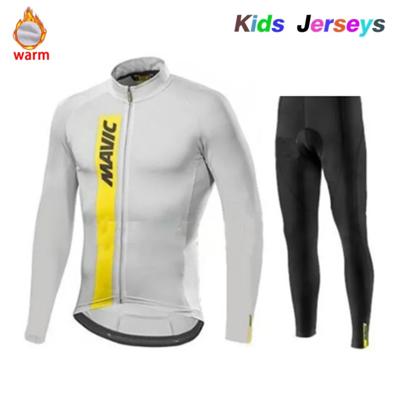 

2019 Kids Cycling Jersey Pro Team Mavic Cycling Clothing Winter Thermal Fleece Cycling Set Boys Long Sleeve Cycling Jersey Sets