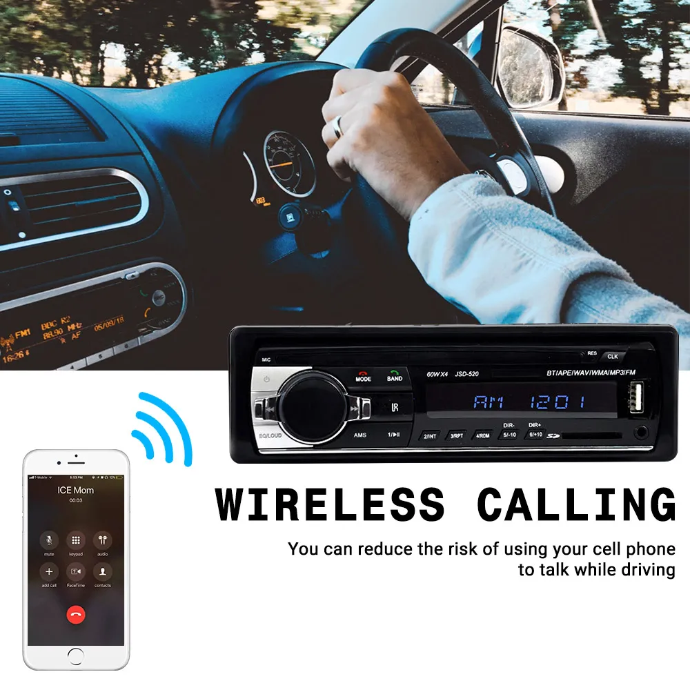 Bluetooth V5.0 JSD520 автомобильный аудио плеер Стерео Авторадио автомобильный Радио 12 В в-тире FM Aux вход приемник SD USB MP3 MMC WMA
