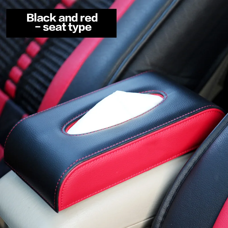 Sitting-black-red PU Leather Car Tissue Box Car Hanging Hanging Sun Visor Hanging Sun Tissue Inside Box Tissue Box Pumping Paper Block Idea - Color Name: Sitting-black-red