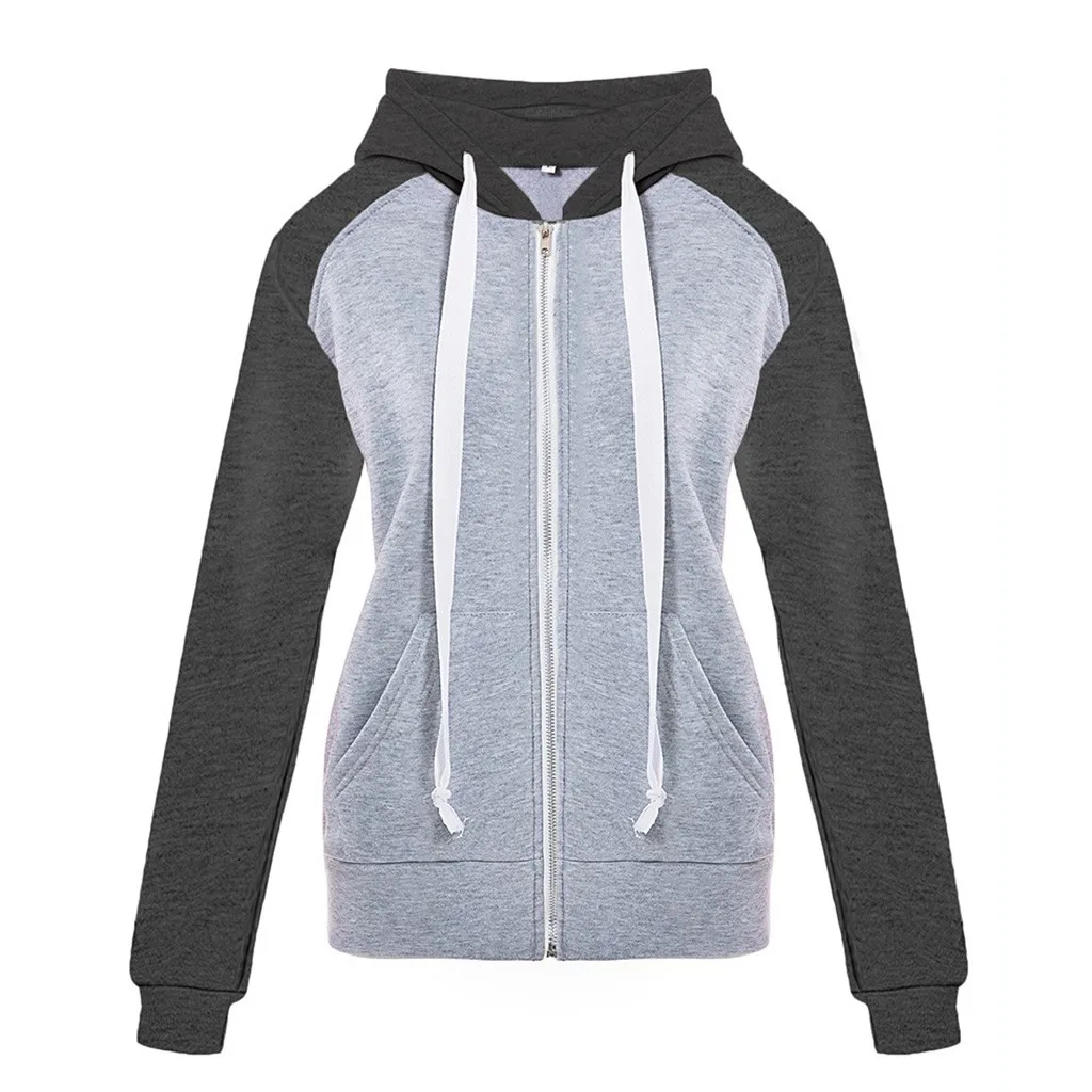Hoodies Women Hooded Sweatshirt moletom Splice Zipper Korean Hoodie Patchwork Long Sleeve Women Hoodies polerones mujer 2019