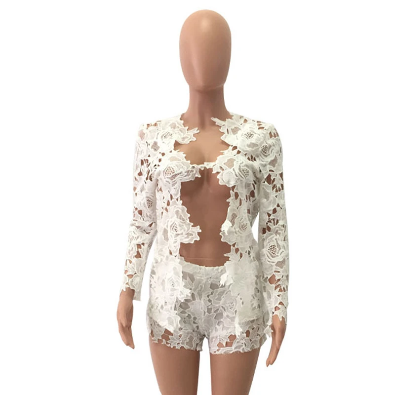 Женские вечерние комплекты из 2 предметов модные кружевные с длинным рукавом
