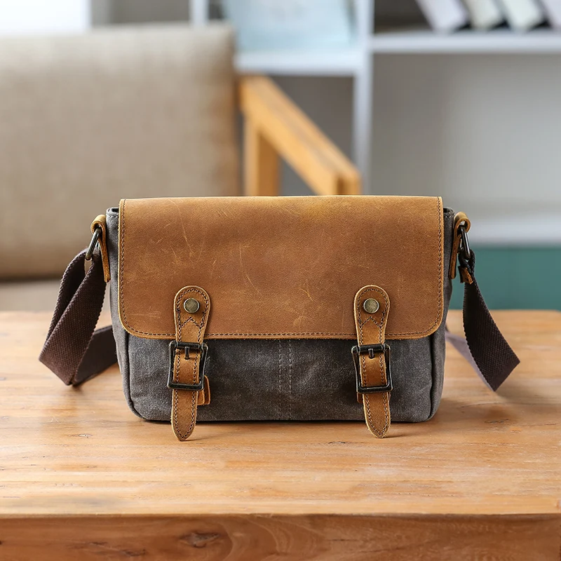 

Retro One-shoulder Messenger Bag Waterproof Canvas with Leather Niche Design Versatile Fashion and Leisure