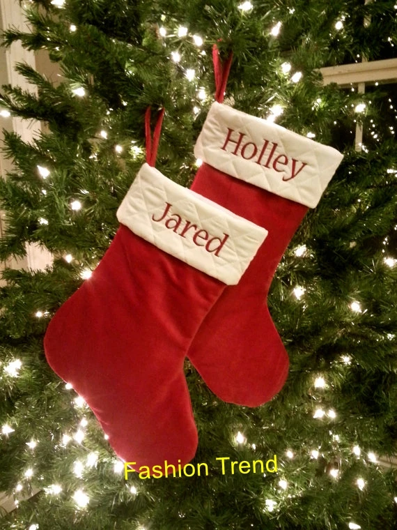 20 шт./партия, бархатные со стразами и монограммой, стеганые рождественские носки, детские подарочные носки ярких цветов
