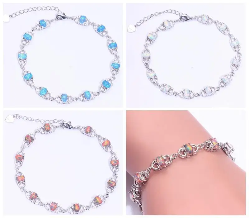 

Created White Blue Orange Fire Opal Silver Plated Bracelet Wholesale Retail for Women Jewelry Bracelet 7.5"-9 5/8" OS440-OS442