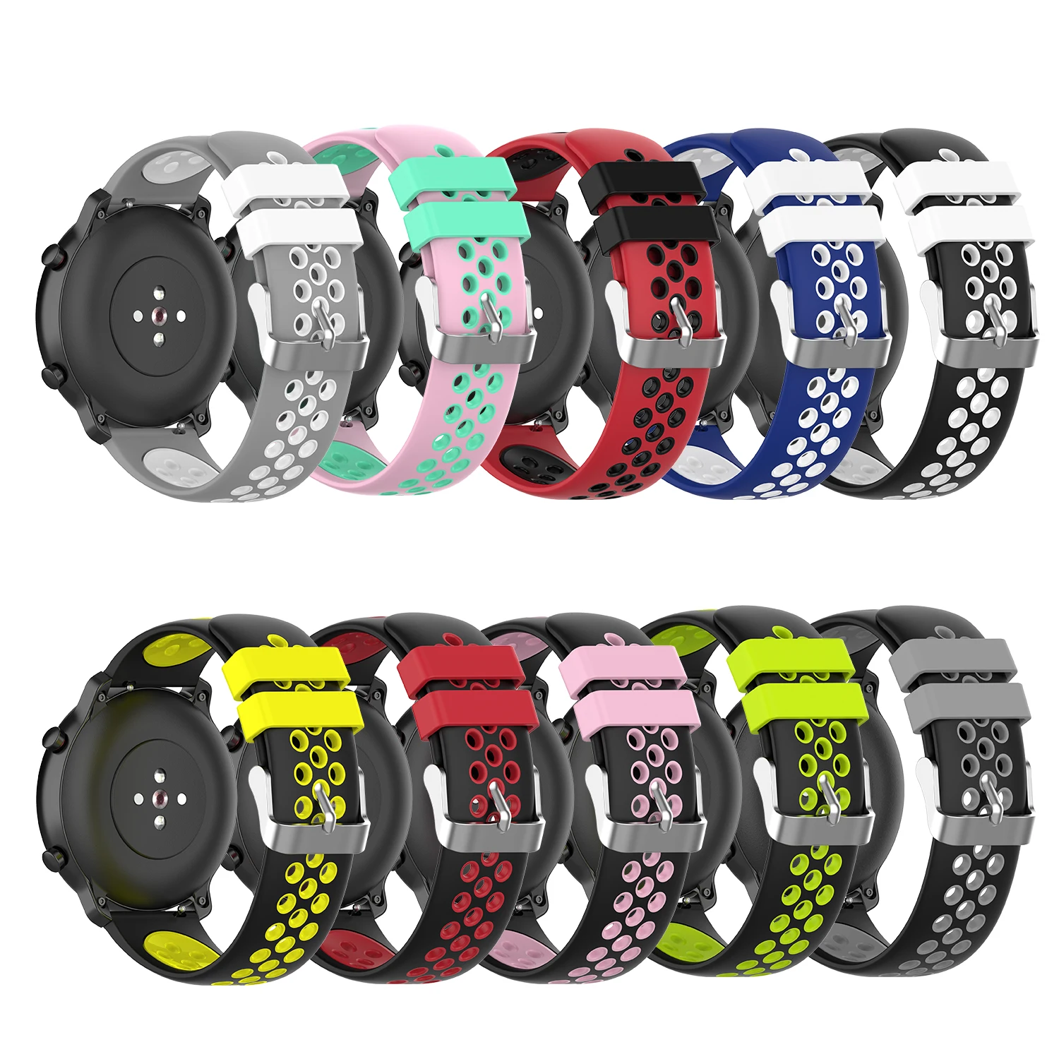 Силиконовый браслет для Huami Amazfit GTR 47 мм 42 мм Браслеты Ремешок для часов ремень 20 мм 22 мм двухцветный ремешок с пряжкой