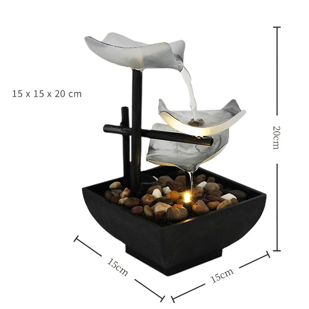 Minimalist 3-story fountain indoor waterfall desktop fountain with power switch automatic water pump with reflective lighting