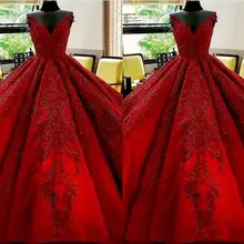 Винтажное Длинное Пышное Платье с v-образным вырезом, кружево с аппликацией и бисером, бальное платье, праздничная одежда, Настоящее платье с картинкой de bal