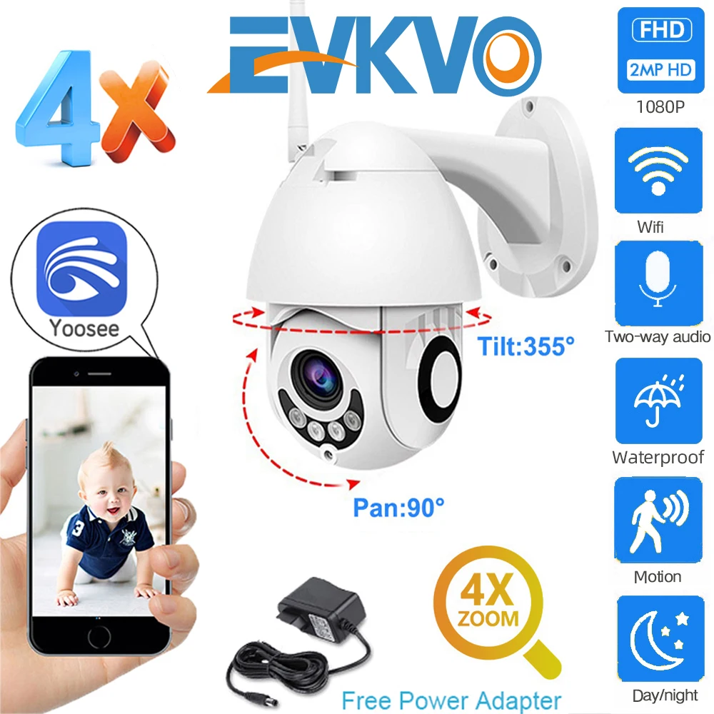 

EVKVO 1080P Wireless PTZ Speed Dome IP Camera WiFi Outdoor Two Way Audio CCTV Security Video Network Surveillance Camera Yoosee