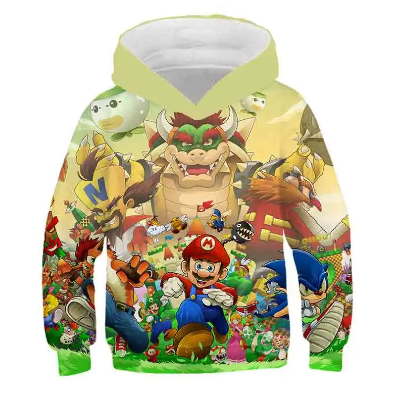 Забавная 3D детская толстовка с капюшоном Super Mario Bros модные повседневные толстовки