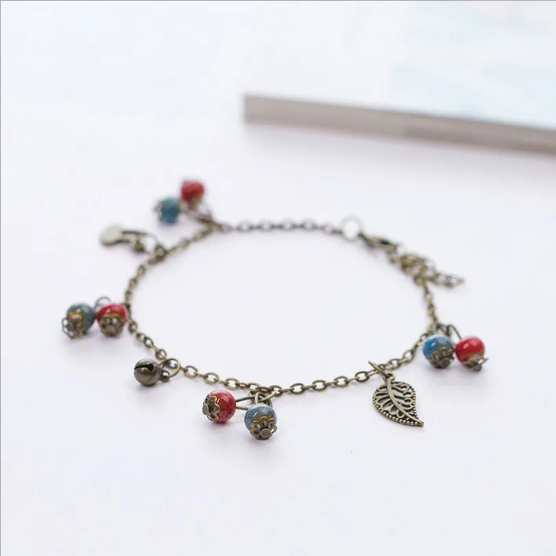 

Sweet Versatile Foreign Trade Leaf Accessories Retro Color Xuyuan Bracelets Bell Pendant Anklet 2 for Anklet Wholesale