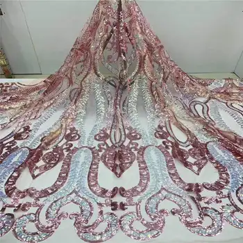

2020 latest African lace fabric high quality Nigerian French embroidered tulle fabric with sequins as a wedding evening dress