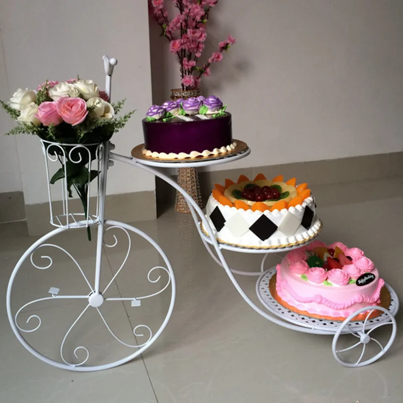 

European wrought iron three-layer bicycle cake rack Wedding tricycle pastry rack Trapezoid racks Dessert car LB941115