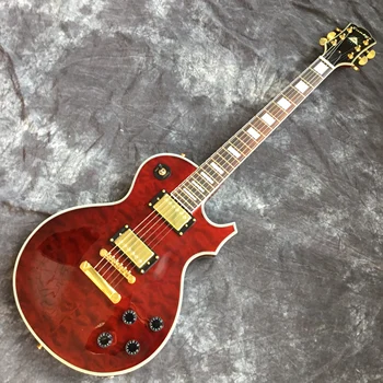 

New electric guitar, mahogany fingerboard guitar, red flame 6-string guitar. Real photos, gold hardware, free shipping