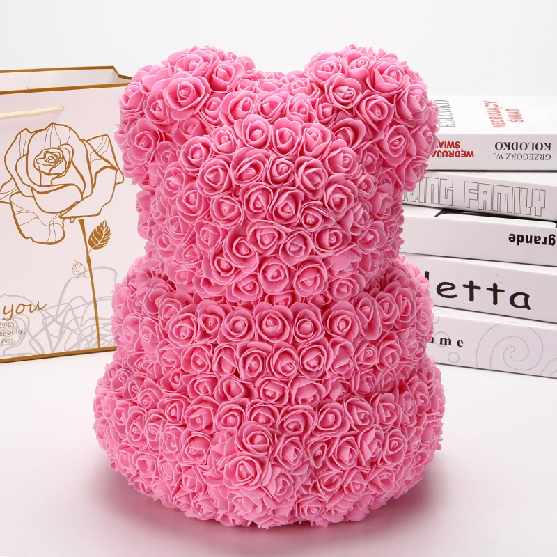40 см искусственный цветок Роза медведь пластиковая пена Роза плюшевый медведь с любовью подружка День Святого Валентина подарок день рождения украшение