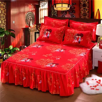 

1pc Thick Sanding Bedspread Wedding Fitted Sheet Soft Non-slip King Queen Bed Skirt