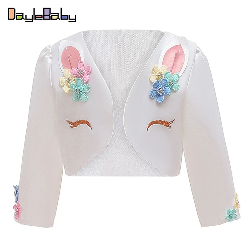 Autumn Girls Cute White Unicorn Horse Cartoon Coat Pink Jacket for Infant Toddler Kids Party Clothes | Детская одежда и обувь