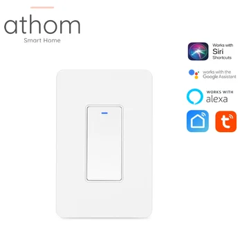 

ATHOM WiFi Smart Light Switch push button Voice Control Works With Siri Alexa google home us standard smartlife tuya APP